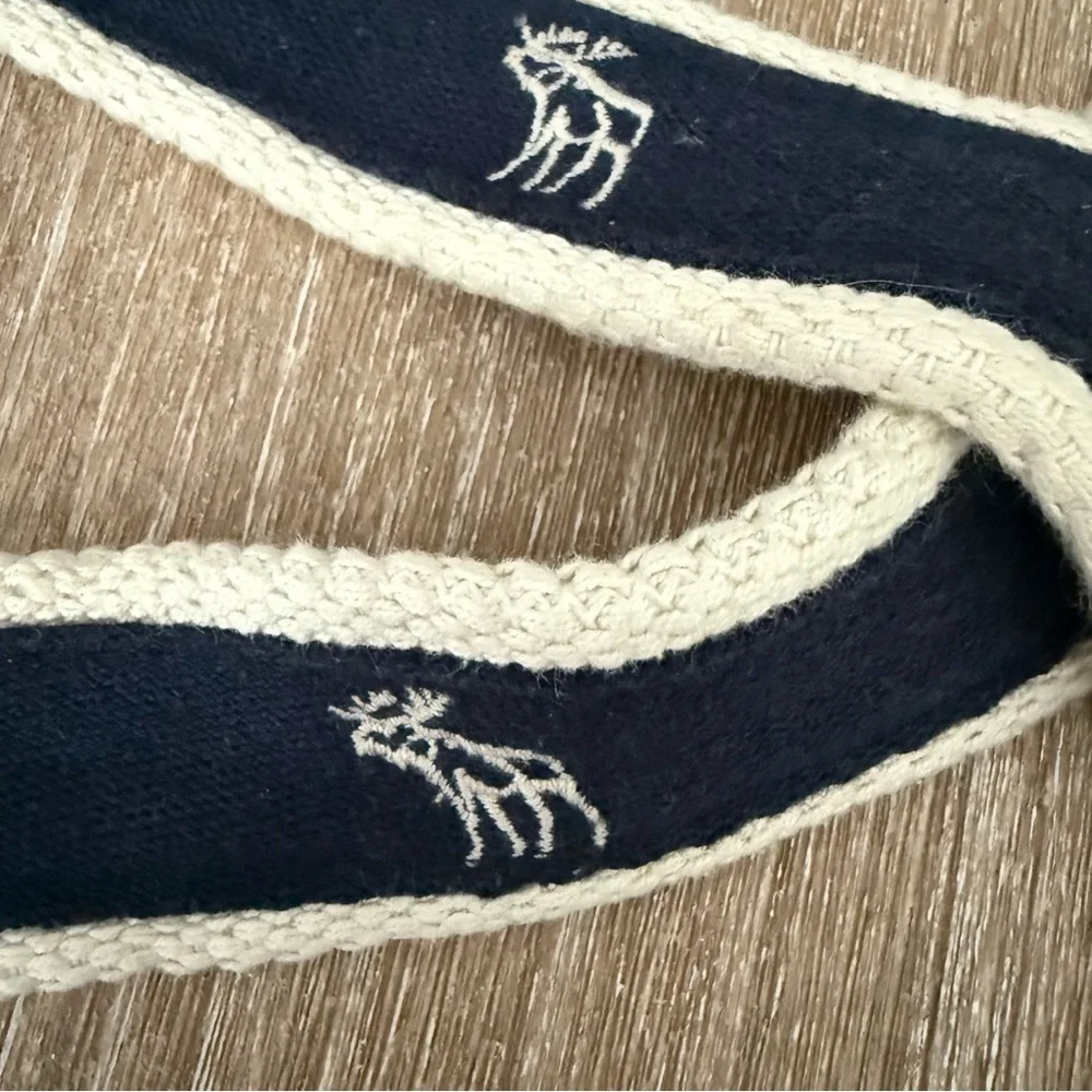 A&F ABERCROMBIE Belt Boys 10/12? Reversible EMBROIDERED MOOSE Logo Navy *READ*